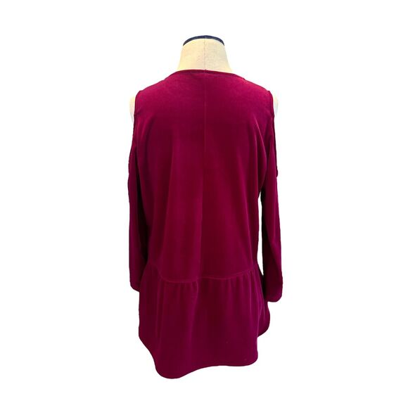 RALPH LAUREN Burgundy Velvet Cold Shoulder Long Sleeve Blouse Size M Retail $89 - Picture 3 of 11